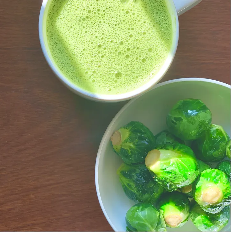 matcha latte and brussels sprouts