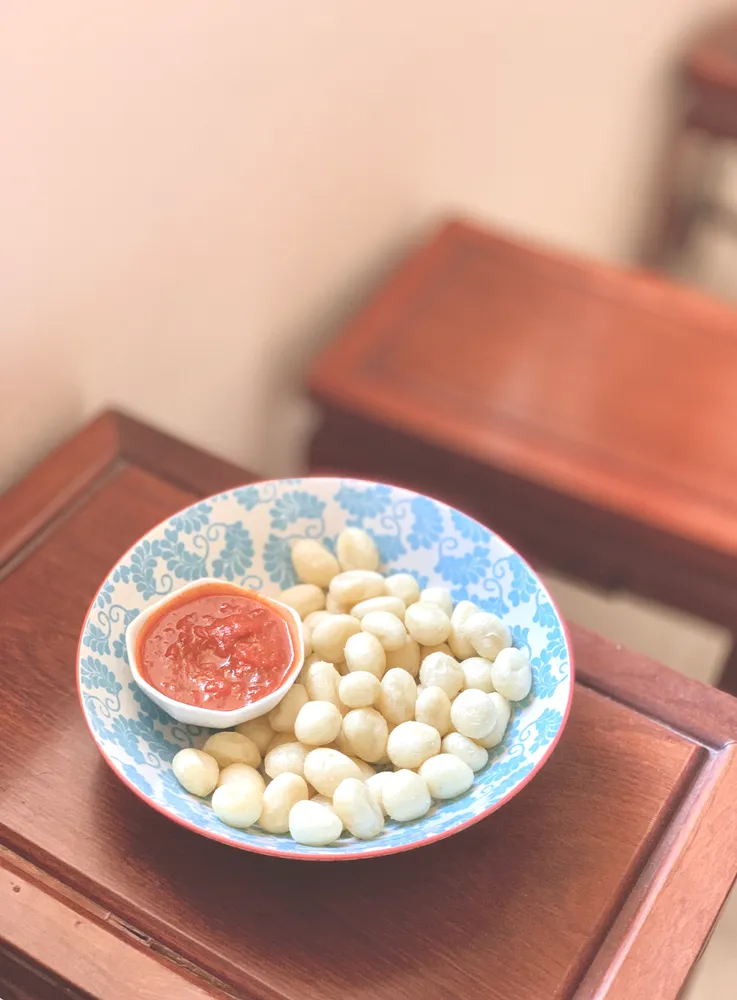 little bites with a chili dipping sauce