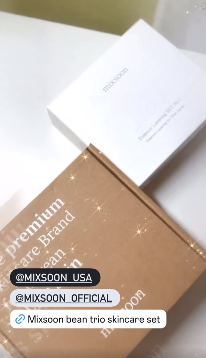 story for mixsoon — bean trio skincare set, boxes in sparkling light